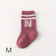 3 Pairs Boy's Striped Letter Crew Socks Cotton Blend Comfy Casual Style