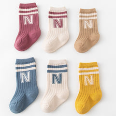 3 Pairs Boy's Striped Letter Crew Socks Cotton Blend Comfy Casual Style