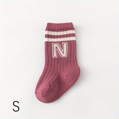 3 Pairs Boy's Striped Letter Crew Socks Cotton Blend Comfy Casual Style