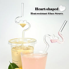 Heart-shaped Glass Straws for Juice Drinks Cup, Heat Resistant