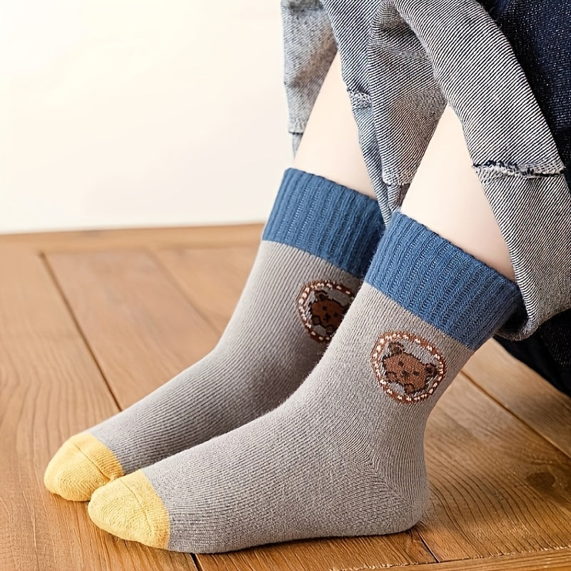 5 Pairs Cartoon Bear Pattern Crew Socks for Boys - Breathable Casual Style