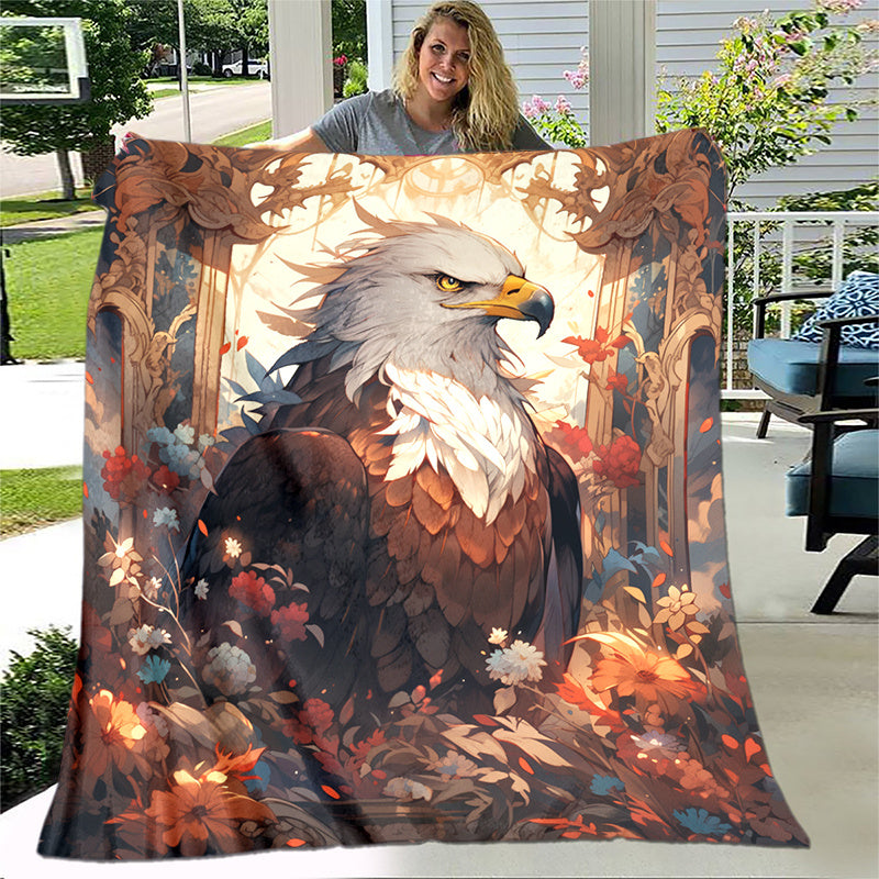 Cozy Eagle Print Blanket Lightweight Flannel Throw Sofa Bed Living Room