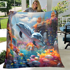 Cozy Dolphins Swimming Under The Sea Print Blanket Lightweight Flannel Throw
