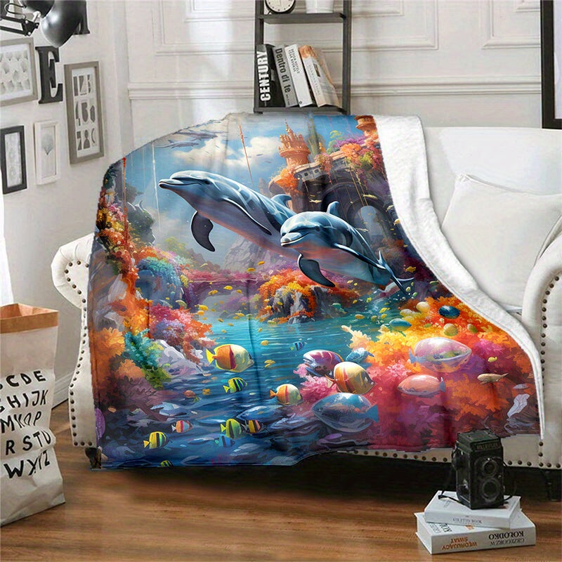 Cozy Dolphins Swimming Under The Sea Print Blanket Lightweight Flannel Throw