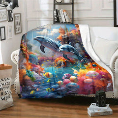 Cozy Dolphins Swimming Under The Sea Print Blanket Lightweight Flannel Throw