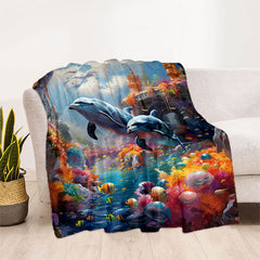Cozy Dolphins Swimming Under The Sea Print Blanket Lightweight Flannel Throw