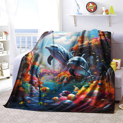 Cozy Dolphins Swimming Under The Sea Print Blanket Lightweight Flannel Throw