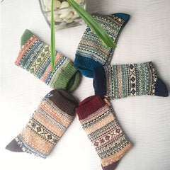 Teen's Ethnic Stripe Crew Socks Warm Thermal Comfy Unisex Outdoor Wear