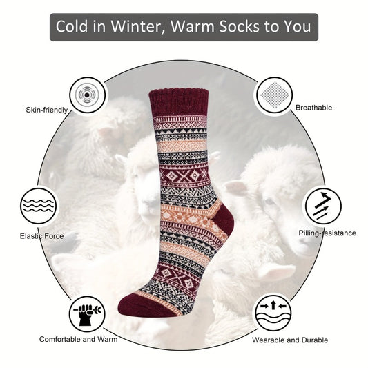 Teen's Ethnic Stripe Crew Socks Warm Thermal Comfy Unisex Outdoor Wear
