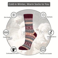 Teen's Ethnic Stripe Crew Socks Warm Thermal Comfy Unisex Outdoor Wear