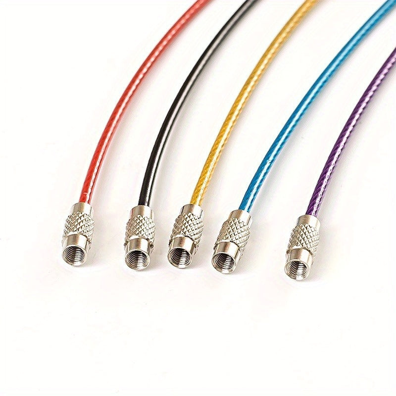 5pcs Stainless Steel Wire Rope Loop Coated Luggage Tag Keychain