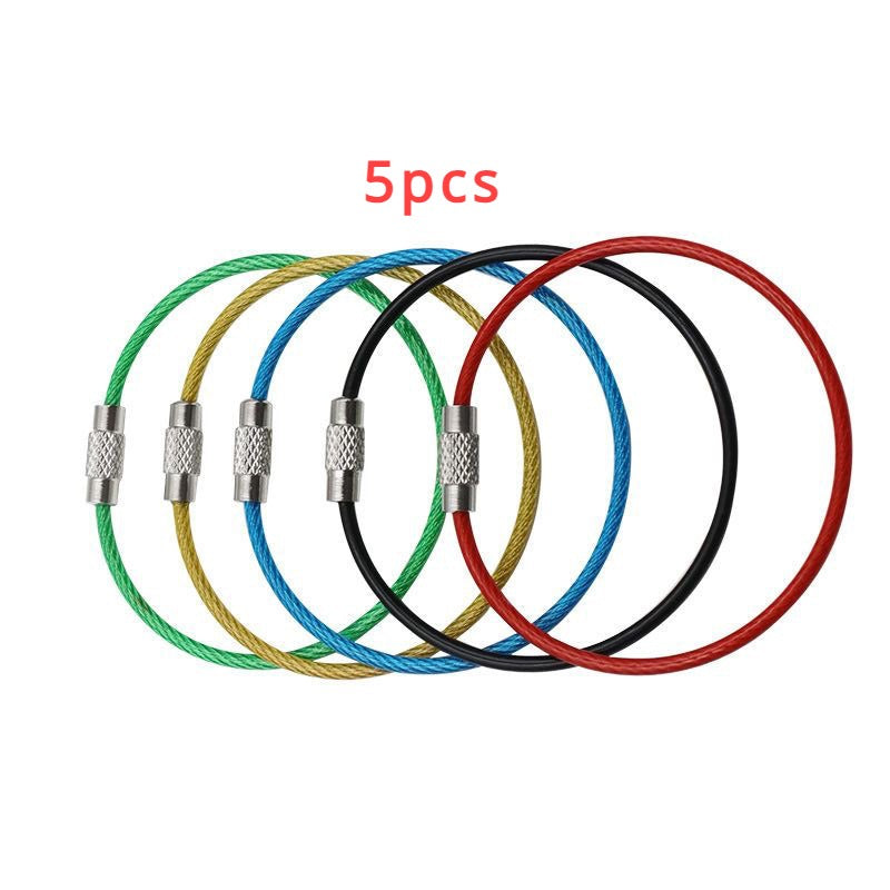 5pcs Stainless Steel Wire Rope Loop Coated Luggage Tag Keychain