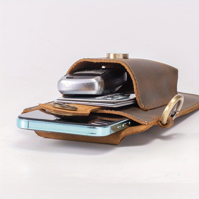 Cowhide Men's Waist Bag Wear On Belt Phone Bag Outdoor Sports Bag