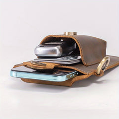 Cowhide Men's Waist Bag Wear On Belt Phone Bag Outdoor Sports Bag
