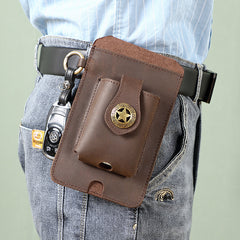 Cowhide Men's Waist Bag Wear On Belt Phone Bag Outdoor Sports Bag
