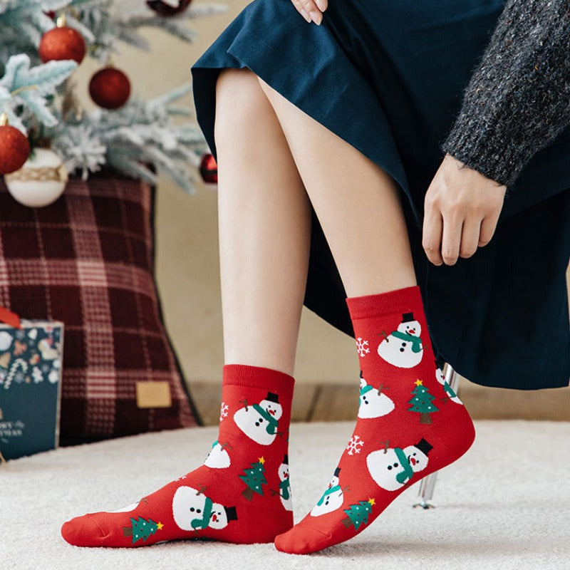 Men's Christmas Cartoon Crew Socks - Cotton Blend