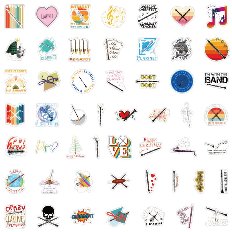 52pcs Musical Instrument Clarinet Stickers Waterproof DIY Friendly