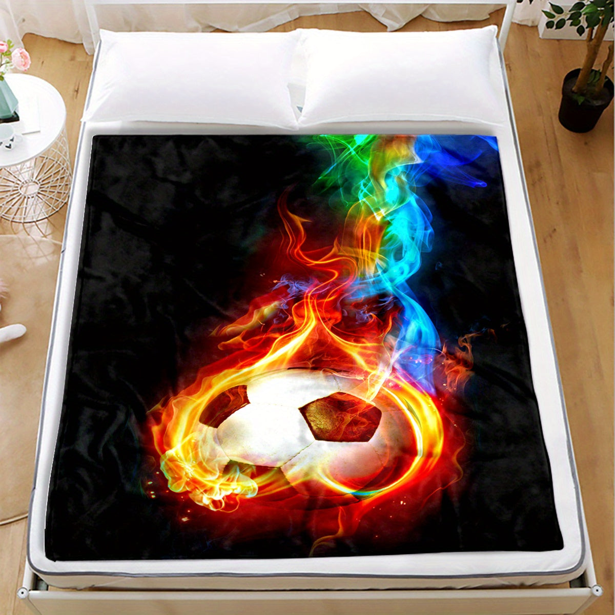 Fire Football Blanket Quilt Cover Travel Bedding Throw Flannel Bedspread