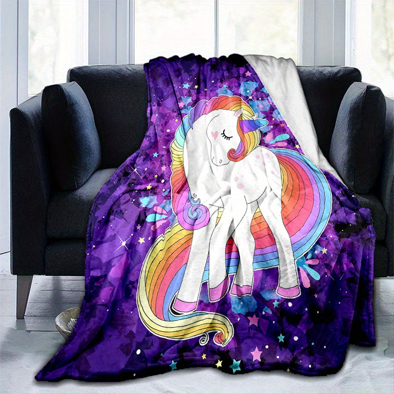 Purple Unicorn Flannel Blanket Couch Quilt Cover Travel Bedding Throw