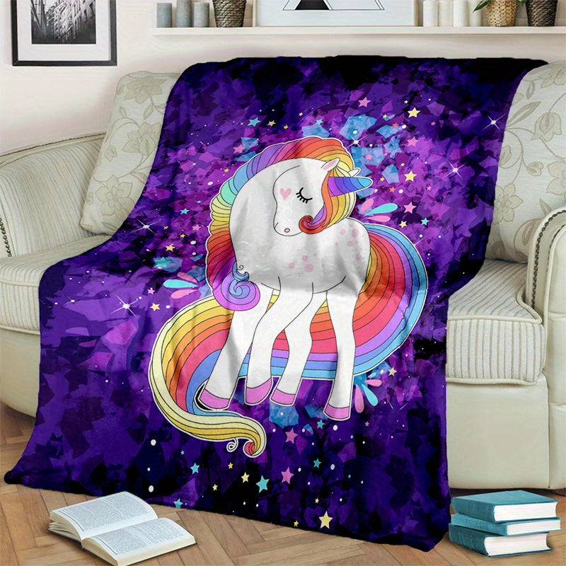 Purple Unicorn Flannel Blanket Couch Quilt Cover Travel Bedding Throw