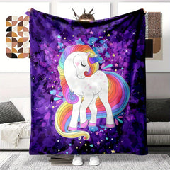 Purple Unicorn Flannel Blanket Couch Quilt Cover Travel Bedding Throw