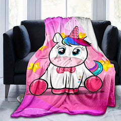 Pink Unicorn Blanket Flannel Throw Bedspread