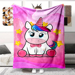 Pink Unicorn Blanket Flannel Throw Bedspread