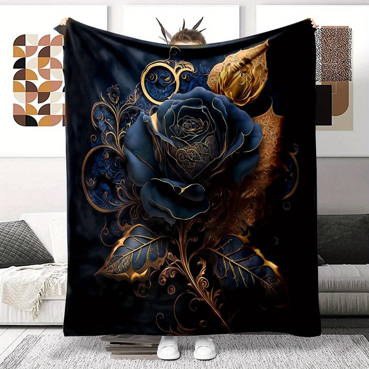 Rose Flower Blanket Couch Quilt Cover Travel Bedding Outlet Throw