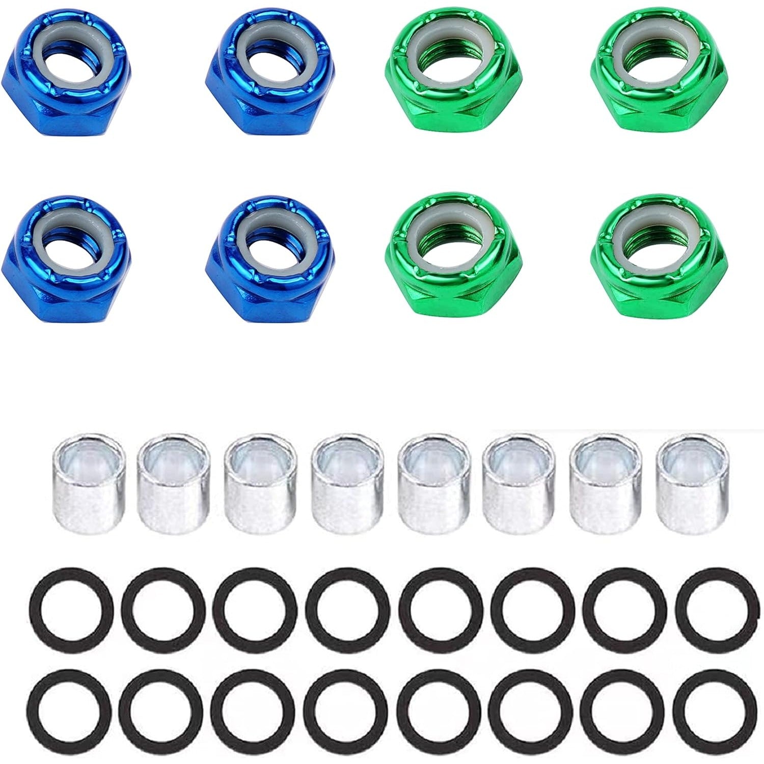 Longboard & Skateboard Hardware Kit with Nuts, Axle Washers, Precision Spacers