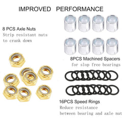 Longboard & Skateboard Hardware Kit with Nuts, Axle Washers, Precision Spacers