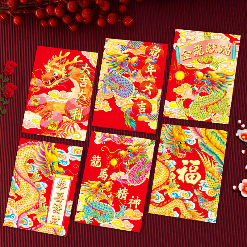 6pcs Dragon Year Red Envelopes Chinese Style Lucky Red Packet Spring Gift