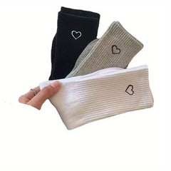 Men's Love Heart Printed Sports Socks - Autumn Winter Solid Soks