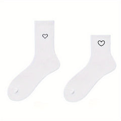Men's Love Heart Printed Sports Socks - Autumn Winter Solid Soks
