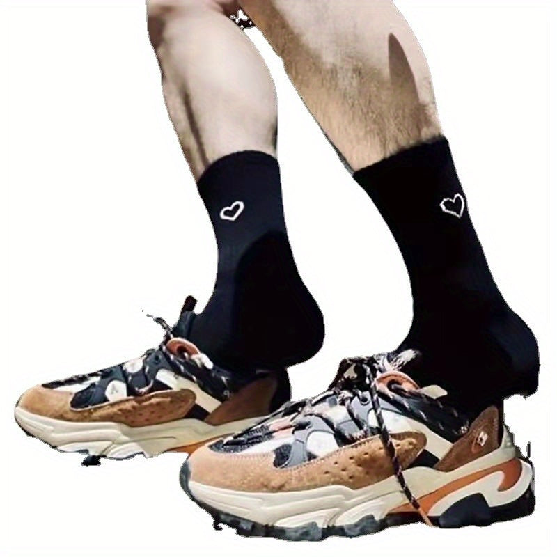 Men's Love Heart Printed Sports Socks - Autumn Winter Solid Soks