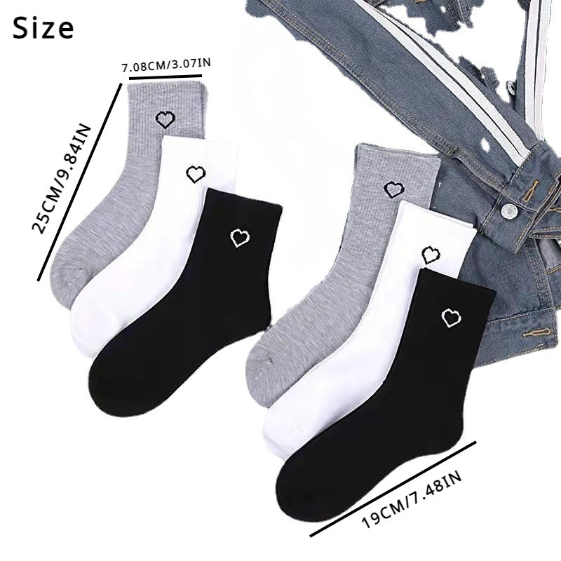 Men's Love Heart Printed Sports Socks - Autumn Winter Solid Soks