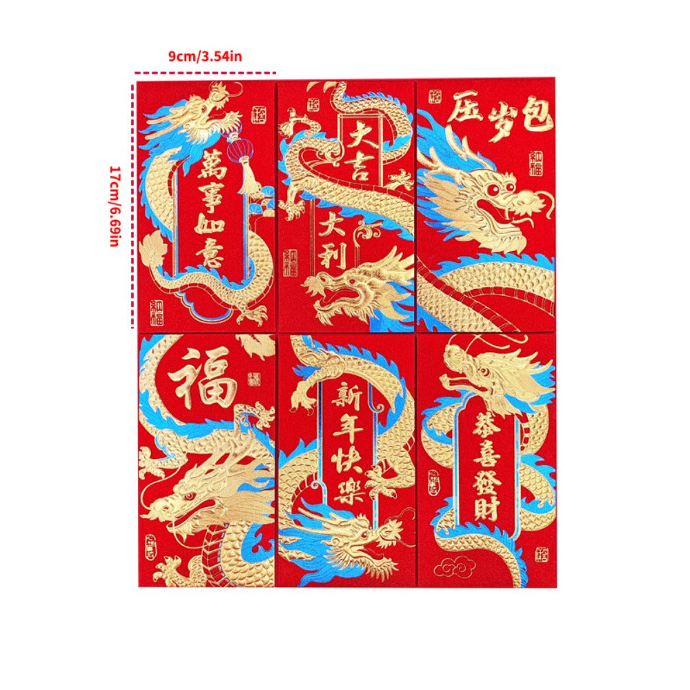 6 Year of the Dragon Red Envelopes Set