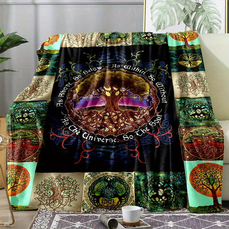 Tree Of Life Flannel Blanket Cozy Warm Soft Blanket For Travelling