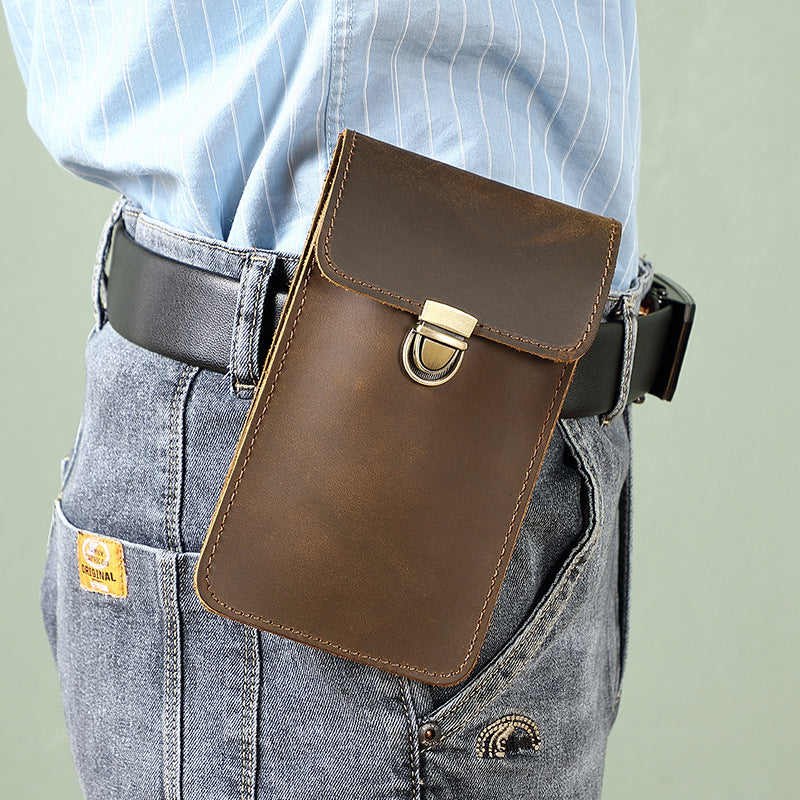 Top Layer Cowhide Waist Bag with Phone Pocket