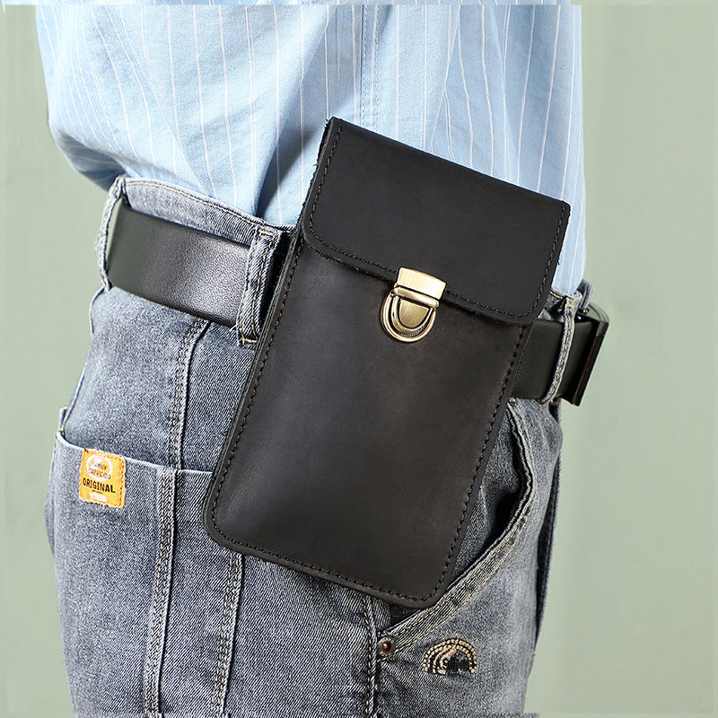 Top Layer Cowhide Waist Bag with Phone Pocket