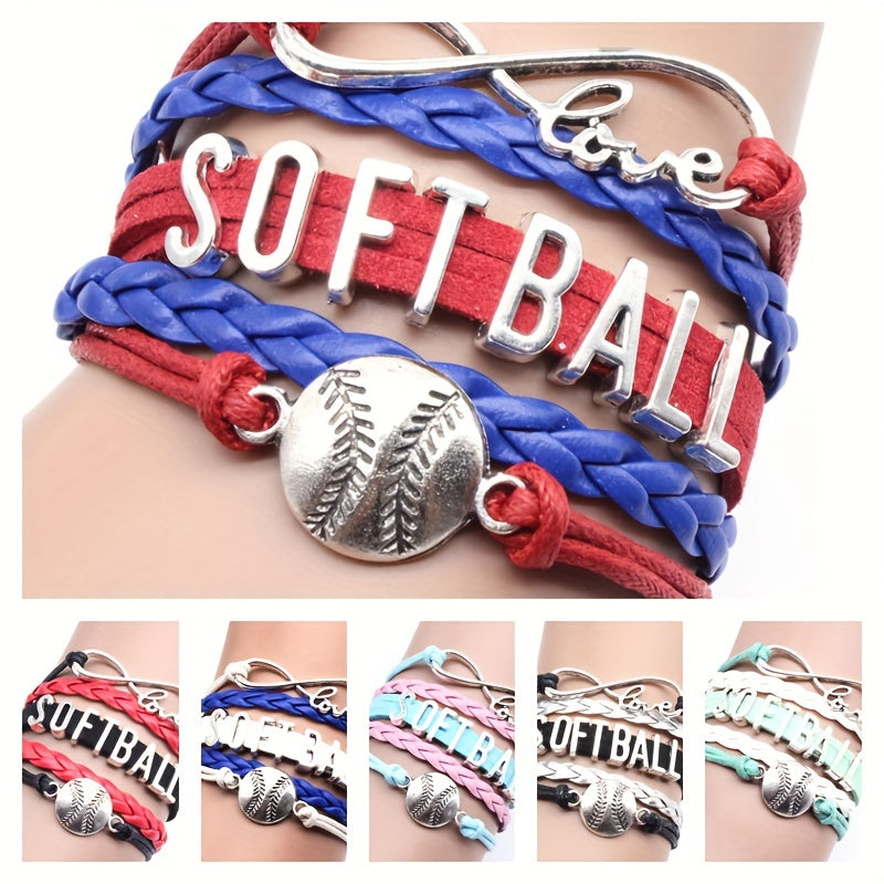 Boho Softball Knitted Bracelet for Women Fans