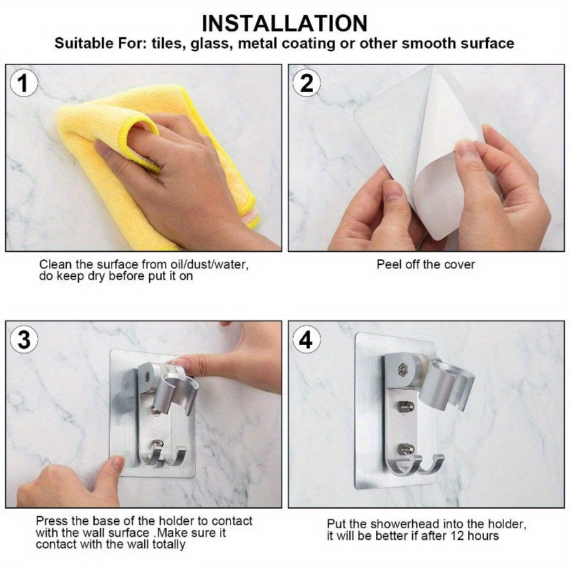 Strong Adhesive Shower Head Holder with 2 Hooks