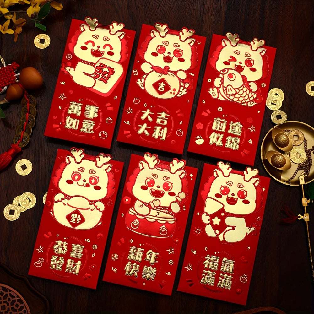 6pcs Dragon Year Red Envelopes Lucky Red Packets Chinese Style