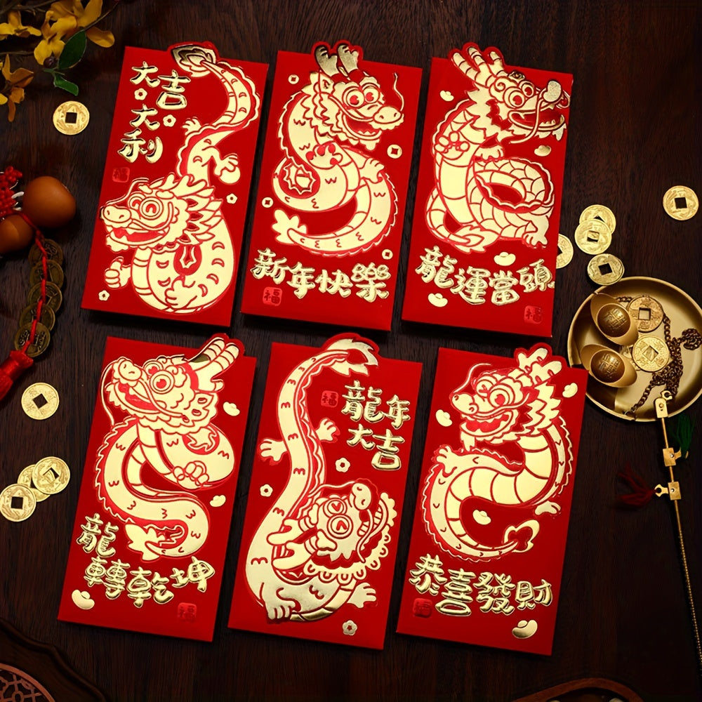 6pcs Dragon Year Red Envelopes Lucky Red Packets Chinese Style