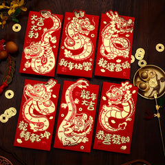 6pcs Dragon Year Red Envelopes Lucky Red Packets Chinese Style