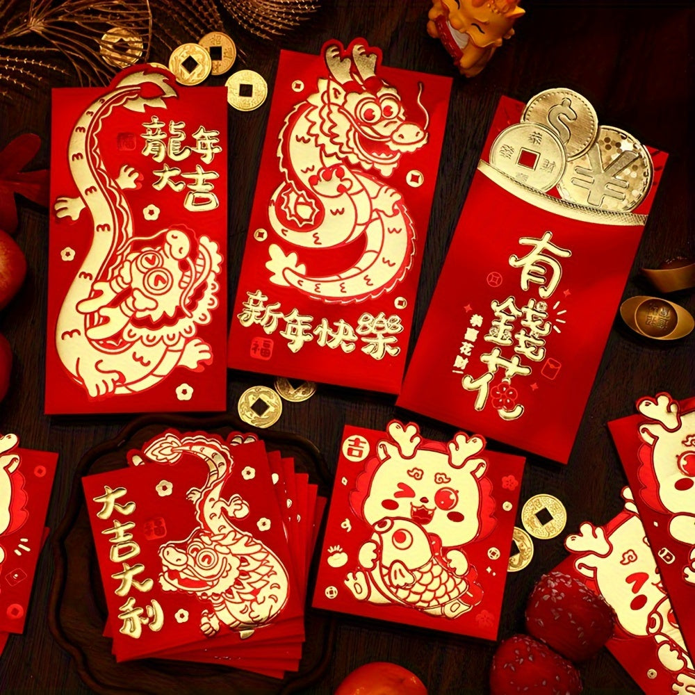 6pcs Dragon Year Red Envelopes Lucky Red Packets Chinese Style