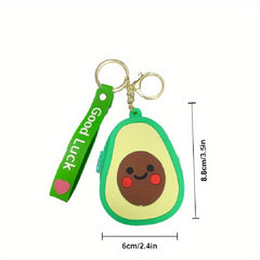 Cartoon Avocado Silicone Keychain Keyring Mini Coin Purse Bag Pendant Ornament