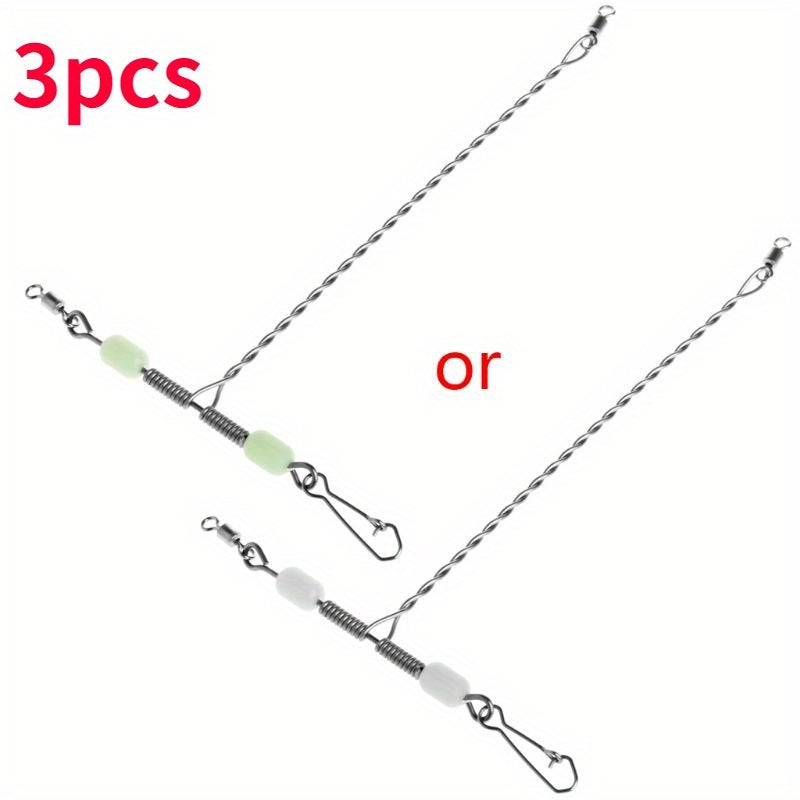 3pcs Fishing Wire Arm With Luminous Beads Stainless Steel Fishing Tackle Leaders