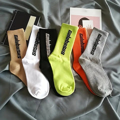6 Pairs Men's Letter Pattern Crew Socks Breathable Comfy Casual Unisex Socks