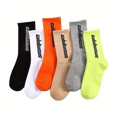 6 Pairs Men's Letter Pattern Crew Socks Breathable Comfy Casual Unisex Socks