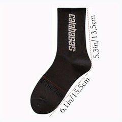 6 Pairs Men's Letter Pattern Crew Socks Breathable Comfy Casual Unisex Socks